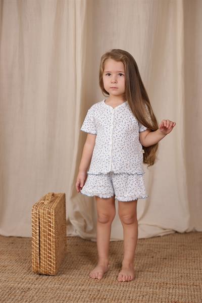 Mavi Çiçek Baskı Kız Şort Takım