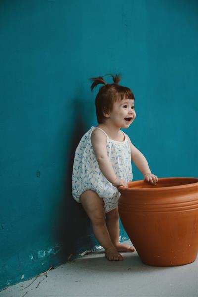 Mavi Çiçek Baskılı Bebek İp Askılı Tulum