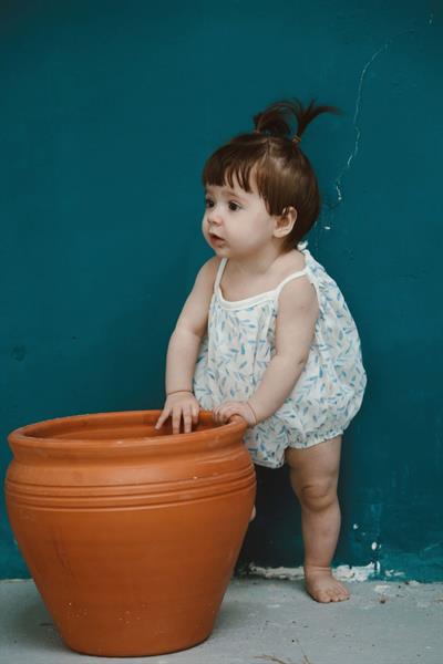 Mavi Çiçek Baskılı Bebek İp Askılı Tulum