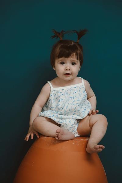 Mavi Çiçek Baskılı Bebek İp Askılı Tulum