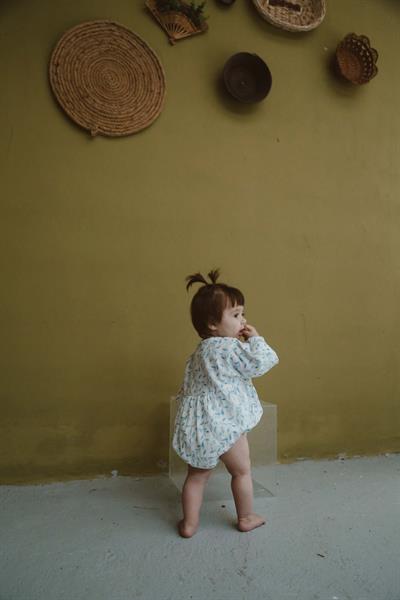 Mavi Çiçek Baskılı Bebek Uzun Kollu Tulum