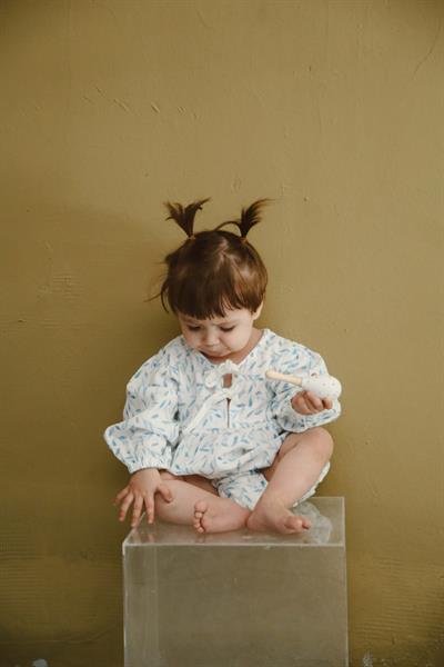 Mavi Çiçek Baskılı Bebek Uzun Kollu Tulum