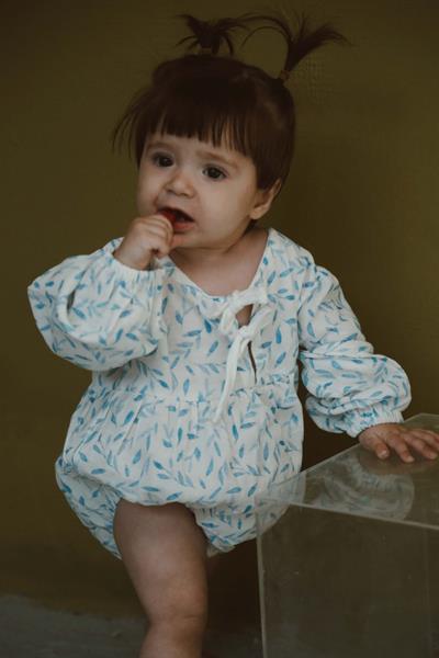 Mavi Çiçek Baskılı Bebek Uzun Kollu Tulum