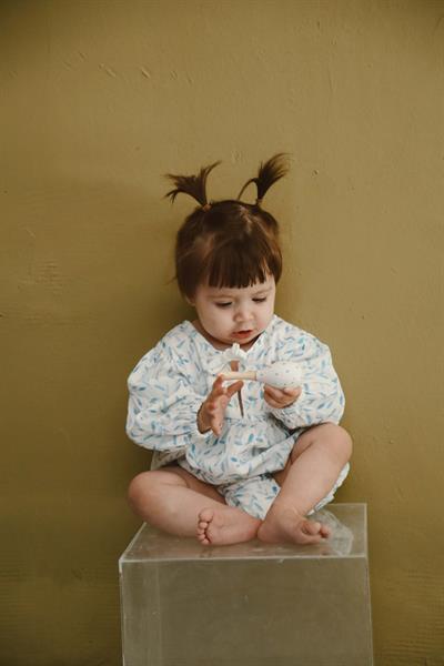 Mavi Çiçek Baskılı Bebek Uzun Kollu Tulum