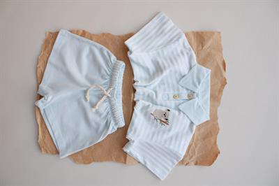 Mavi Çizgili Koala Nakışlı Polo Yaka Şortlu Takım