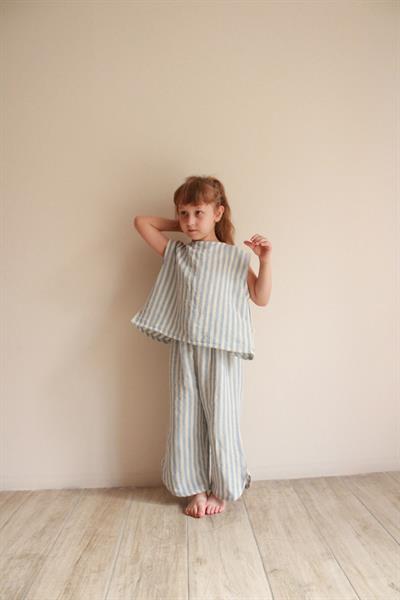 Mavi Çizgili Sırt Detaylı Müslin Takım