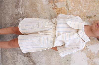 Mavi Çizgili Yaka Bağlamalı Alt Üst Takım