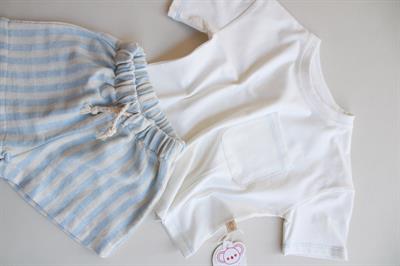 Mavi Kontrast Dikişli Asimetrik Şortlu Takım