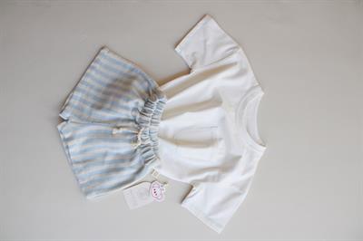 Mavi Kontrast Dikişli Asimetrik Şortlu Takım