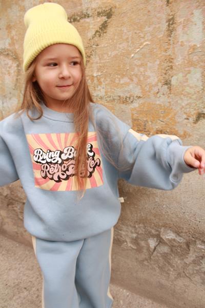 Mavi Retro Baskılı Çocuk Alt Üst Takım