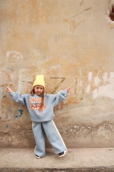 Mavi Retro Baskılı Çocuk Alt Üst Takım