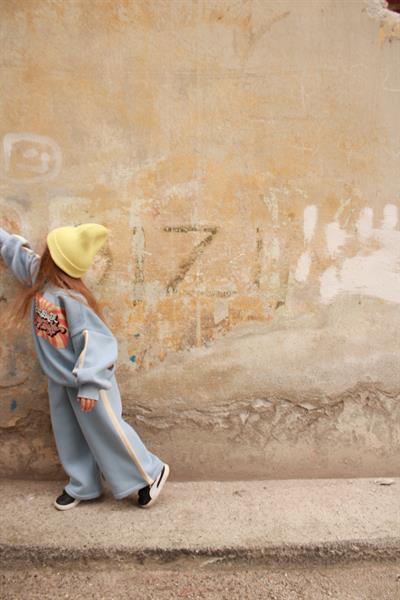 Mavi Retro Baskılı Çocuk Alt Üst Takım