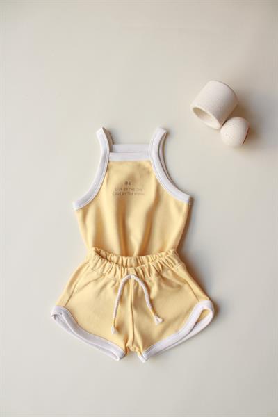 Pastel Sarı Askılı Şortlu Takım