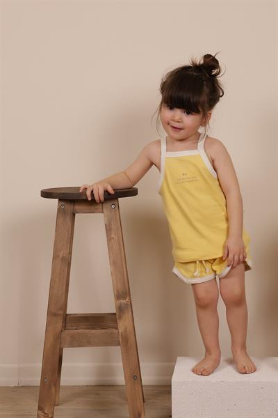 Pastel Sarı Askılı Şortlu Takım