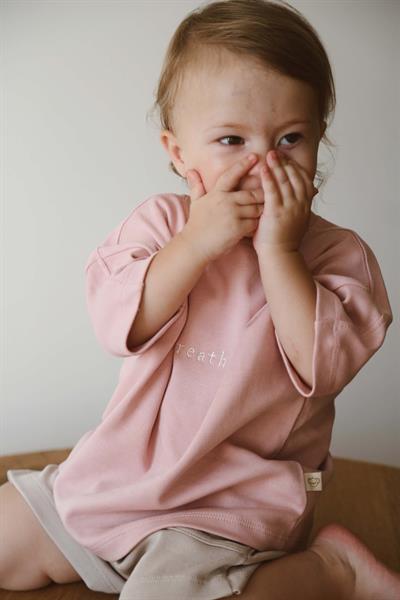 Pembe Bisiklet Yaka Oversize T-shirt Bebek - Çocuk