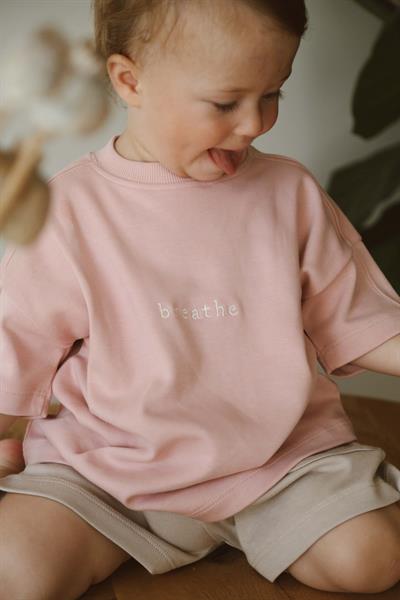 Pembe Bisiklet Yaka Oversize T-shirt Bebek - Çocuk
