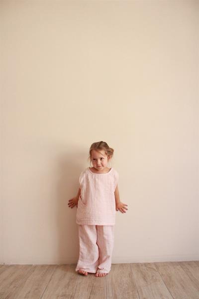 Pembe Çizgili Asimetrik Cepli Müslin Takım