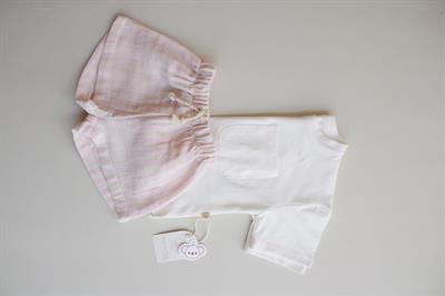 Pembe Kontrast Dikişli Asimetrik Şortlu Takım