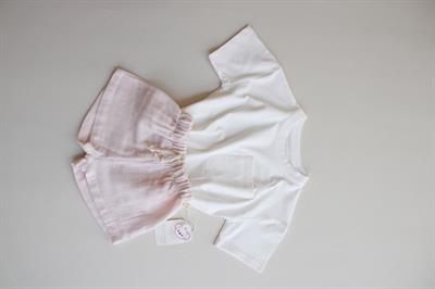 Pembe Kontrast Dikişli Asimetrik Şortlu Takım