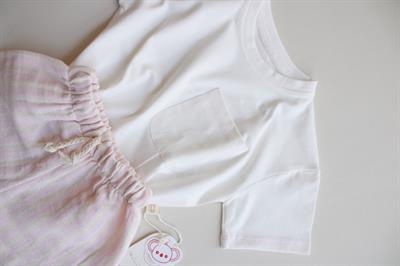 Pembe Kontrast Dikişli Asimetrik Şortlu Takım