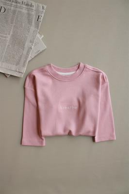 Pembe Nakışlı Oversize  Uzun Kollu T-shirt