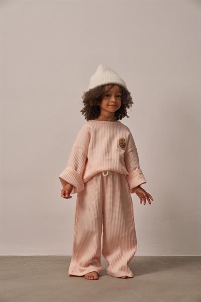 Pudra Cookie Nakışlı Dökümlü Alt Üst Takım