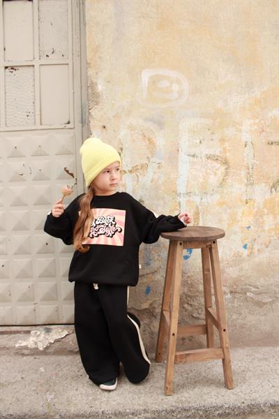 Siyah Retro Baskılı Çocuk Alt Üst Takım