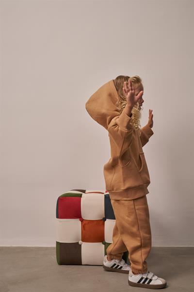 Sütlü Kahve Çocuk Kanguru Cepli Oversize Eşofman Takımı