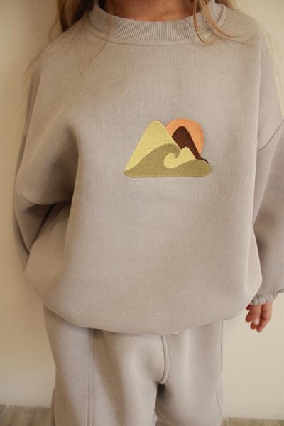 Taş Rengi Dağ Nakışlı Çocuk Alt Üst Takım