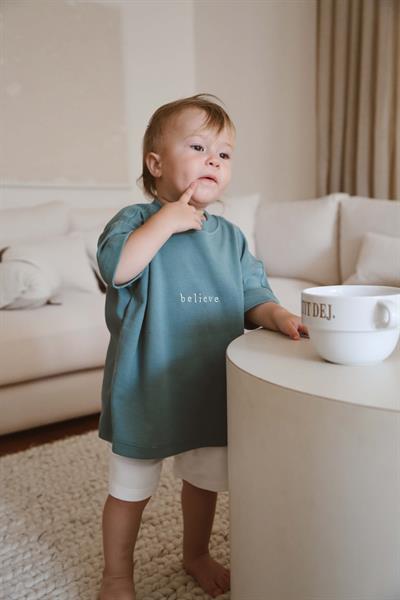 Yeşil Bisiklet Yaka Oversize T-shirt Bebek - Çocuk