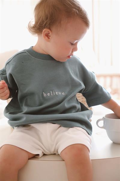 Yeşil Bisiklet Yaka Oversize T-shirt Bebek - Çocuk