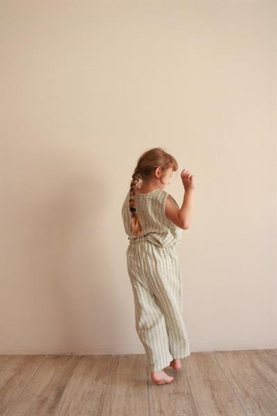 Yeşil Çizgili Asimetrik Cepli Müslin Takım