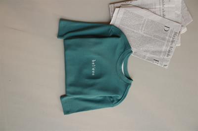 Yeşil Nakışlı Oversize  Uzun Kollu T-shirt