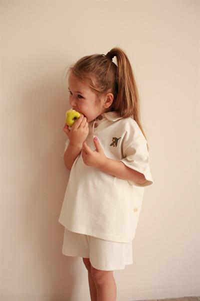 Zeytin Nakışlı Polo Yaka Şortlu Takım