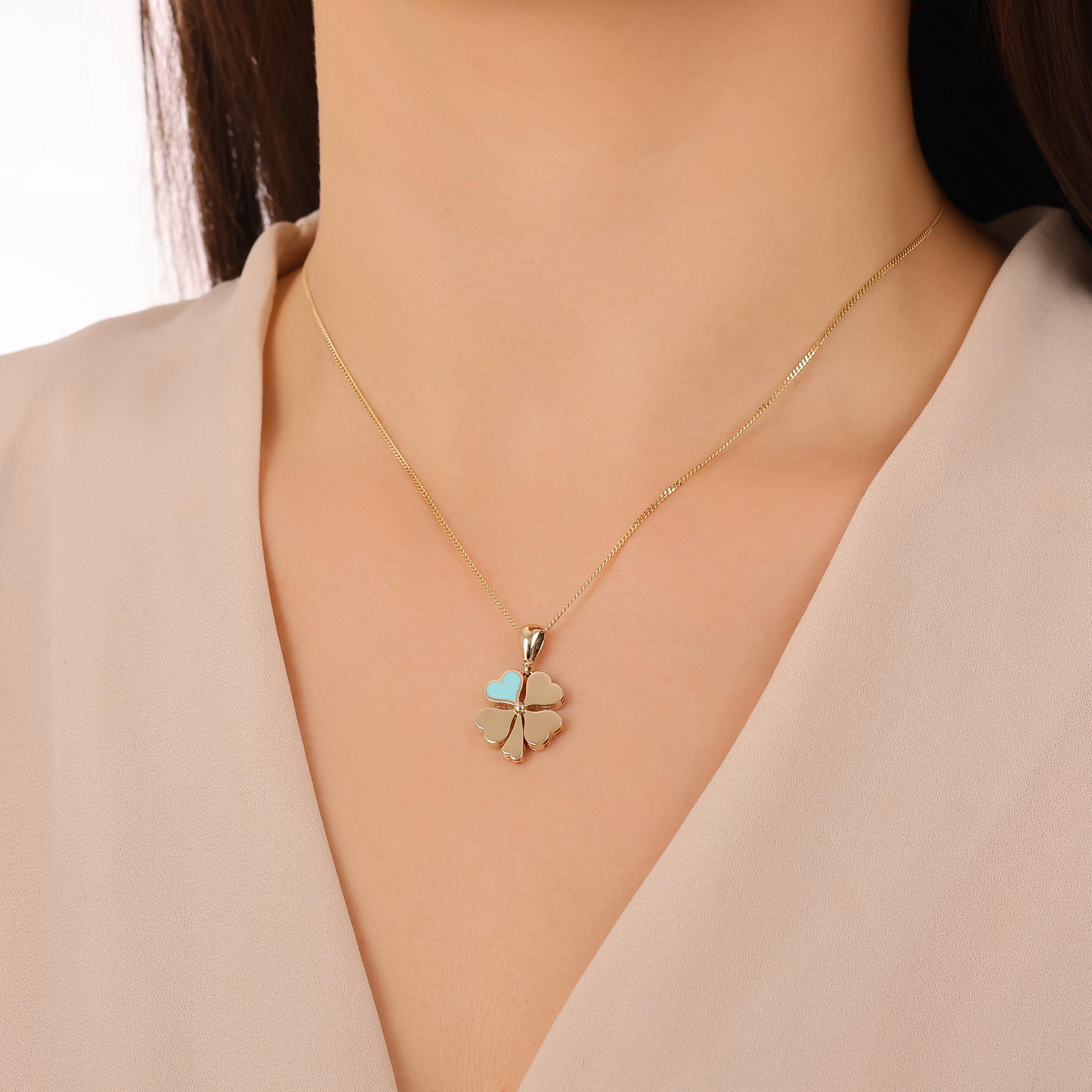 ALTIN MAVİ MİNELİ YONCA KOLYE UCU