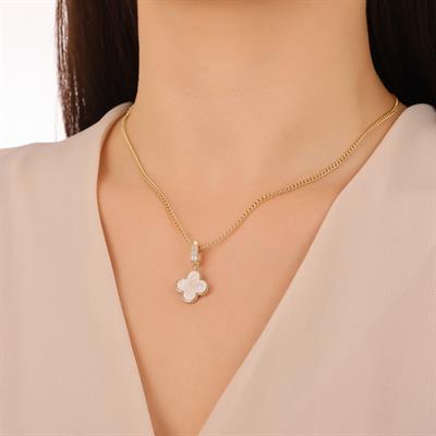 ALTIN BEYAZ MİNELİ YONCA CHARM