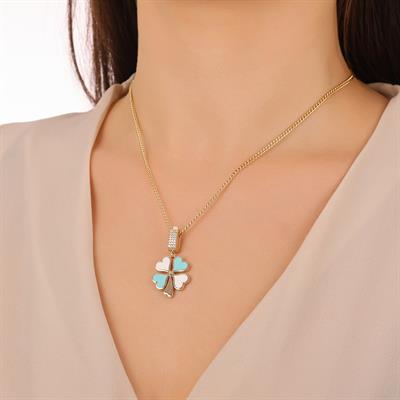 ALTIN MAVİ BEYAZ MİNELİ YONCA CHARM