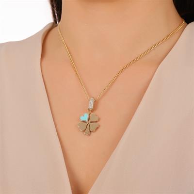 ALTIN MAVİ MİNELİ YONCA CHARM