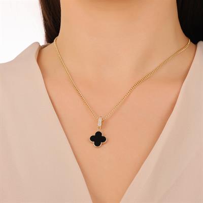 ALTIN SİYAH MİNELİ YONCA CHARM