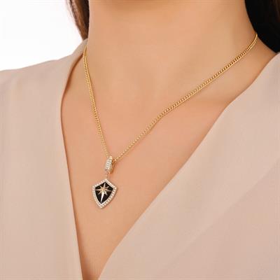 ALTIN SİYAH MİNELİ KUZEY YILDIZI KALKAN CHARM (KÜÇÜK)