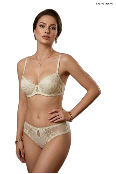 Le Jardin 5105 Kadın Brodeli Push Up Dolgulu Silikonlu B Cup Sütyen Takım