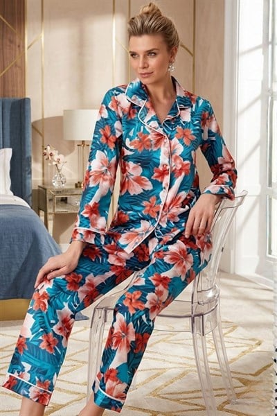 Gül Desenli Pijama Takımı KADIN NURT5654