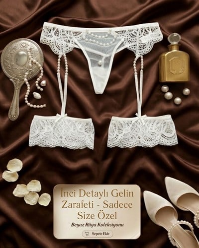  Fantazi İncili Dantelli Jartiyer Külot Ekru PT5684
