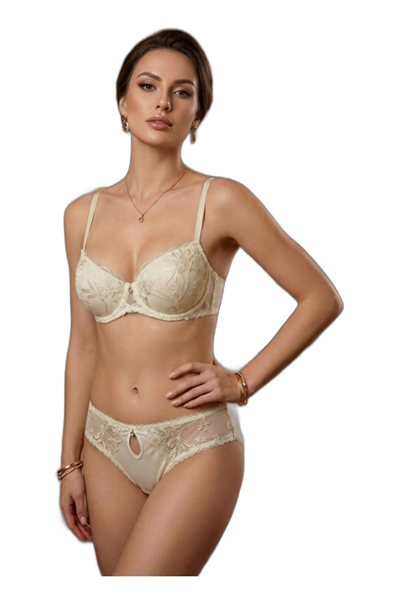 Kadın Brodeli Push Up Dolgulu Silikonlu B Cup Sütyen Takımı – LJ5105