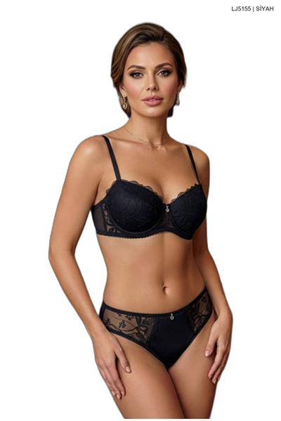 Le Jardin 5155 Kadın Dantelli Brodeli Taşlı B Cup Sütyen Takım