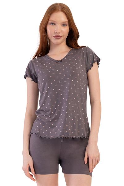 Likralı Viskon Battal V Yaka Kısa Kol Eteği Oval Ş