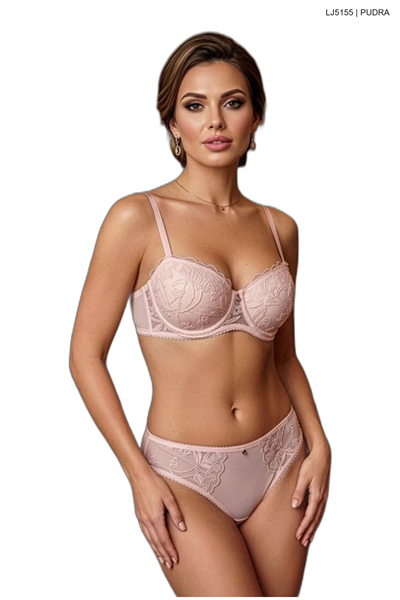 Le Jardin 5155 Kadın Dantelli Brodeli Taşlı B Cup Sütyen Takım