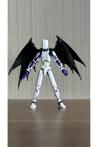 Lucky 13 Aksiyon Figürü Robot Oyuncak 13cm Beyaz Mor ve Yarasa Kanat Seti