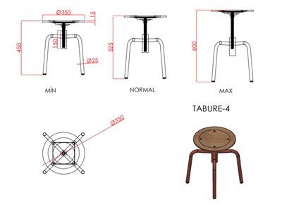 Tabu Ayarlanabilir Renkli Tabure 