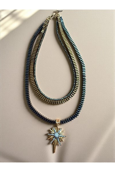Hematit doğal taş kolye ve küpe set